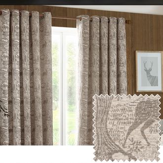 furn. Winter Woods Animal Chenille Eyelet Curtain Pair in Taupe | Size: 229 cm width x 229 cm drop