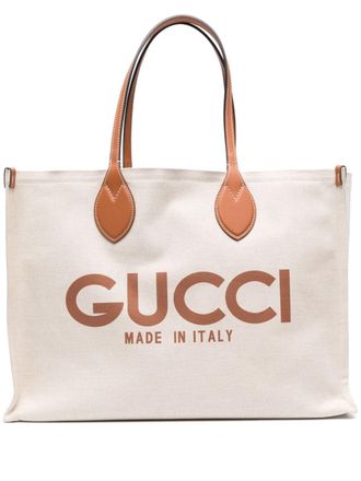 Gucci Grote shopper met Gucci print - Beige