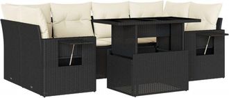 vidaXL Set De Sof&aacute;s De Jard&iacute;n 7 Pzas Con Cojines Rat&aacute;n Sint&eacute;tico Negro Vidaxl