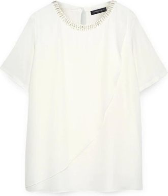 Fiorella Rubino T-shirt met juweelapplicaties van twee materialen - Dames - Blouses - Wit - S - Polyester - Overhemden