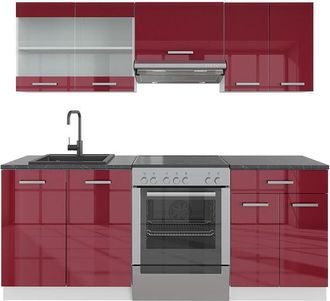 Vicco Cucina componibile R-Line, Bordeaux lucido/bianco, 200 cm, pl Antracite