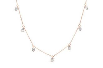House of Brilliance 14K Rose Gold 1 3/8 Cttw Oval Lab Grown Diamond Dangle Station Necklace in Pink at Nordstrom