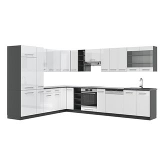 Vicco Cocina Esquinera Fame-line, Blanco Brillo/antracita, 347 X 257 Cm, Et Antracita