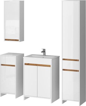 Vicco Conjunto De Muebles De Ba&ntilde;o Lemgo, Blanco Alto Brillo, Juego De 5