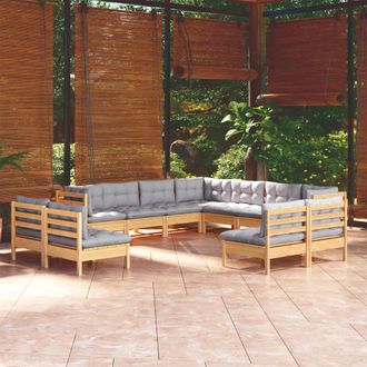 vidaXL Juego De Muebles De Jard&iacute;n 11 Pzas Y Cojines Madera Maciza Pino Vidaxl