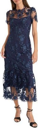 Maggy London Embroidered Floral Overlay Cocktail Dress in Twilight Navy at Nordstrom Rack, Size 16