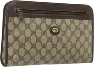 Gucci Pre-owned Clutches, female, Beige, Size: ONE SIZE Pre-owned Vintage GG Canvas Clutch