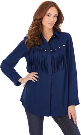 Roaman's Fringe Big Shirt in Evening Blue at Nordstrom, Size 36