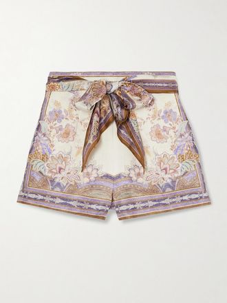 Zimmermann Shorts In Lino Con Cintura Luna Scarf - Verde