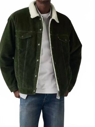 Levi's Relaxed Fit Sherpa Trucker Jacket In Duffle Bag Green