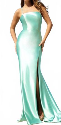 Faviana Sleek Satin Dress In Mint