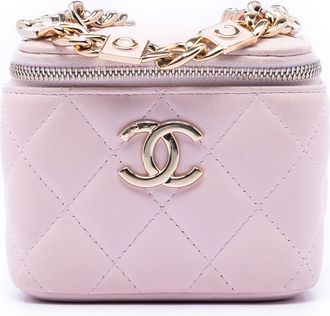 Chanel Pink Mini CC Quilted Lambskin Enamel Coco Vanity Case With Chain