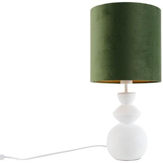 QAZQA Design Table Lamp White Velvet Shade Green with Gold 25 cm - Alisia