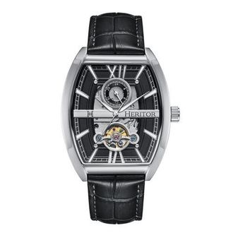 Heritor Masterson Semi-Skeleton Leather-Band Watch in Silver/black at Nordstrom