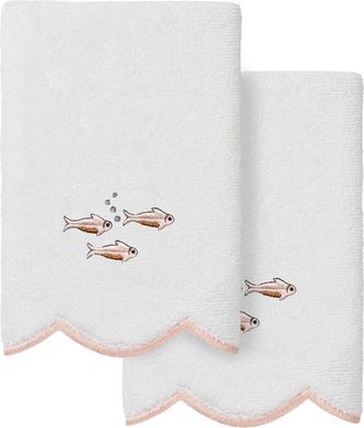 Linum Home Textiles 100% Turkish Cotton Fish School Scallop 2Pc Embellished Fingertip Towel Set