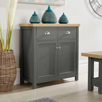 Home Source Industries Home Source - Sideboard 2 Door 2 Drawer Dark Grey Storage Cupboard Shelf 36mm Oak Top