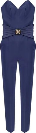 Elisabetta Franchi Wijdvallende Cr&ecirc;pe Jumpsuit met Macro Strik - Dames - Jumpsuits - Blauw - L - Polyester - Jumpsuits & Playsuits