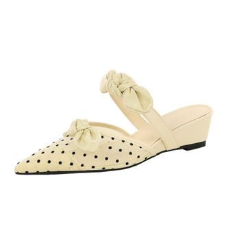 Generic Womens Platform Sandals 5CM Pointed Toe Mesh Pumps Bow Versatile Ladies Wedding Evening Party Court Shoes-Numeric_4_Point_5 Beige