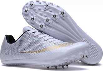 Generic Track and Field Shoes Spikes Sneakers for Running Nails Race Shoes Training Sprint Athletic Lightweight Student Competition(White,8.5/40)