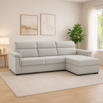 Dmora Sof&aacute; Fijo Con Chaise Longue Cintano, Desenfundable, Hidr&oacute;fugo, Hecho En Italia, Lavable, 285x160 Cm Gris Claro