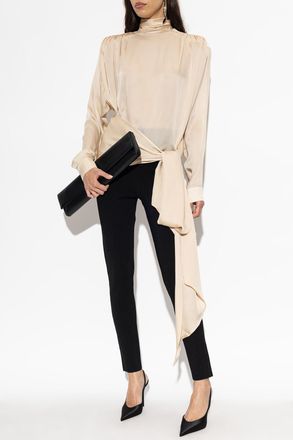 Balmain Silk Top With Stand Collar, Womens, Cream