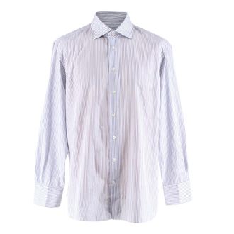 Emanuele Maffeis Blue/White Cotton Striped Tailored Shirt Size XL