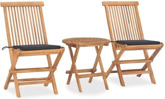 vidaXL Set Comedor De Jard&iacute;n Plegable 3 Piezas Madera De Teca Cojines Vidaxl