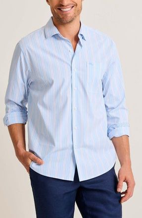 Tommy Bahama Sarasota Stretch Centera Stripe Button-Up Shirt in Dew Drop at Nordstrom, Size Xxx-Large