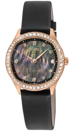 Gevril Group Womens Morcote Swiss Diamond Watch, 316L SS/IPRG Case, Black MOP, Handmade Italian Leather Strap
