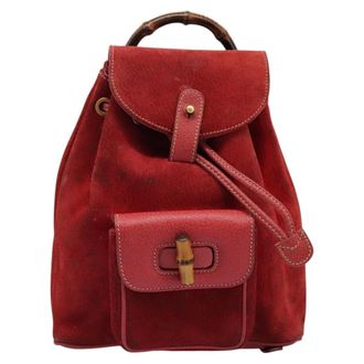 Gucci Gucci Bamboo Backpack Daim Red Suede Backpack Bag (Pre-Owned)