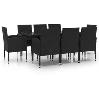 vidaXL Juego De Comedor De Jard&iacute;n 9 Piezas Rat&aacute;n Sint&eacute;tico Negro Vidaxl