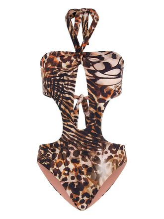 Guess Co animal-print swimsuit - women - Polyamide/Spandex/Elastane - M - Brown