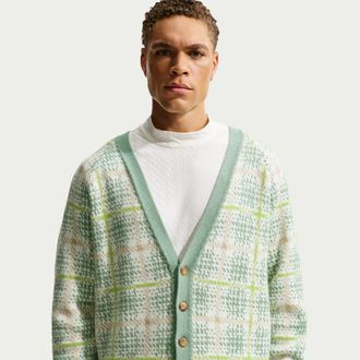 Nike Mens Tartan Loose Golf Cardigan in Green | II0776-006