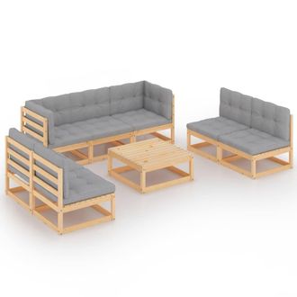 vidaXL Juego De Muebles De Jard&iacute;n 8 Pzas Y Cojines Madera Maciza Pino Vidaxl