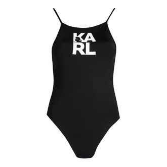 Karl Lagerfeld Badpak met geprint logo - Dames - Badkleding - Zwart - Maat: XS Zijde