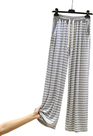 Generic Womens Modal Loose Casual Striped Stretch Straight Leg Wide Leg Trousers Drapey, Breathable, Lightweight and Comfortable Home Elasticated Waist Pyjama
