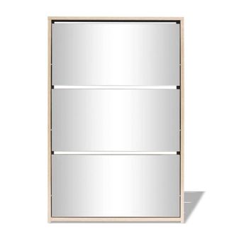 Berkfield Home Shoe Cabinet 3-Layer Mirror Oak 63x17x102.5 cm in Light Brown