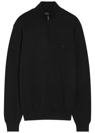 Emporio Armani Logo-embroidered Cotton-knit Jumper - Black - XL