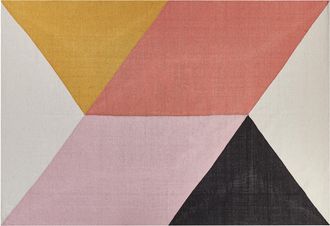 Beliani Alfombra De Algod&oacute;n Rosa Beige Amarillo Negro 160 X 230 Cm Hecho A Mano Nizip