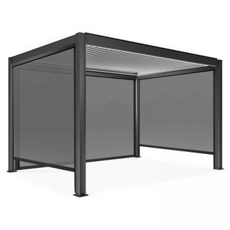Oviala P&eacute;rgola bioclim&aacute;tica autoportante motorizada de 3x4m y 3 toldos