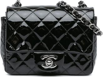 Chanel Borsa a tracolla Square Classic Single Flap mini con finitura lucida 2016-2017 - Nero