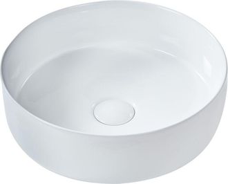Beliani Lavabo De Encimera Ba&ntilde;o Cer&aacute;mica Redondo Blanco Brillante 36 Cm Calig