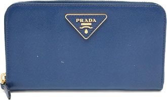 Prada Portafoglio in pelle Saffiano con logo - Blu
