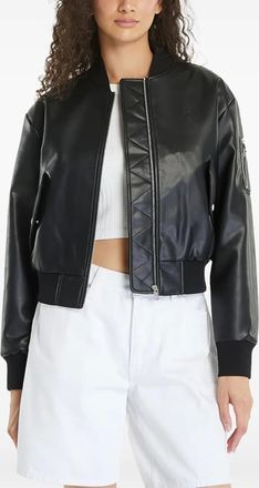 Calvin Klein Bomberjack van imitatieleer - Zwart