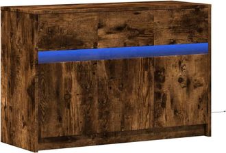 Berkfield Home TV Cabinet with LED Smoked Oak 91x34x61 cm Engineered Wood in Brown | Size: 91 x 34 x 61 cm