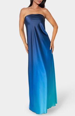 Bebe Satin Ombr&eacute; Strapless Maxi Dress in Blue Multi at Nordstrom Rack, Size X-Small