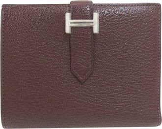Herm&egrave;s Bordeaux Chevre Leather Wallet (Bi-Fold) (Pre-Owned)