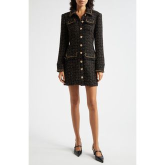Cinq &agrave; Sept Sasha Long Sleeve Metallic Tweed Dress in Black/Gold at Nordstrom Rack, Size 12