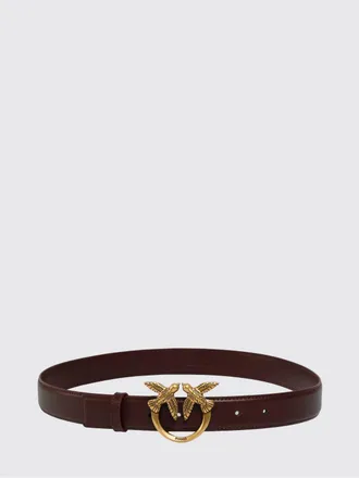 Pinko Leather Belt with Metal Love Birds Logo Buckle