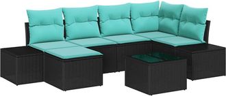 vidaXL Conjunto De Sof&aacute; De Jard&iacute;n 7 Uds. Negro Rat&aacute;n Sint&eacute;tico Vidaxl